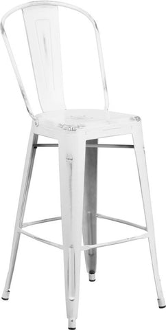 Flash Furniture 30'' High Distressed White Metal Indoor-Outdoor Barstool with Back - ET-3534-30-WH-GG