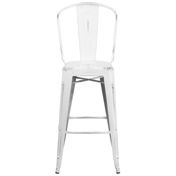 Flash Furniture 30'' High Distressed White Metal Indoor-Outdoor Barstool with Back - ET-3534-30-WH-GG