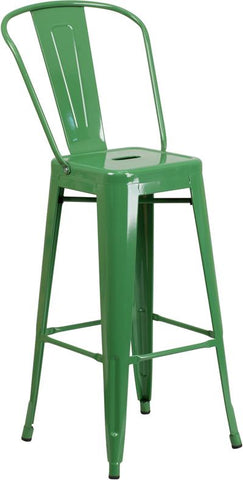 Flash Furniture 30'' High Green Metal Indoor-Outdoor Barstool with Back - CH-31320-30GB-GN-GG