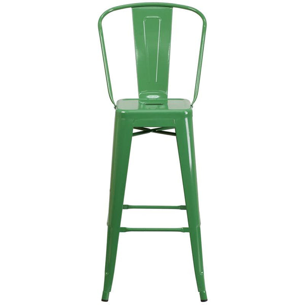 Flash Furniture 30'' High Green Metal Indoor-Outdoor Barstool with Back - CH-31320-30GB-GN-GG