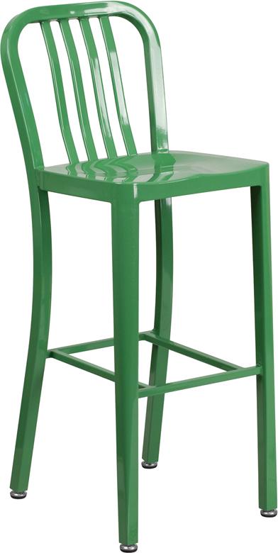 Flash Furniture 30'' High Green Metal Indoor-Outdoor Barstool with Vertical Slat Back - CH-61200-30-GN-GG