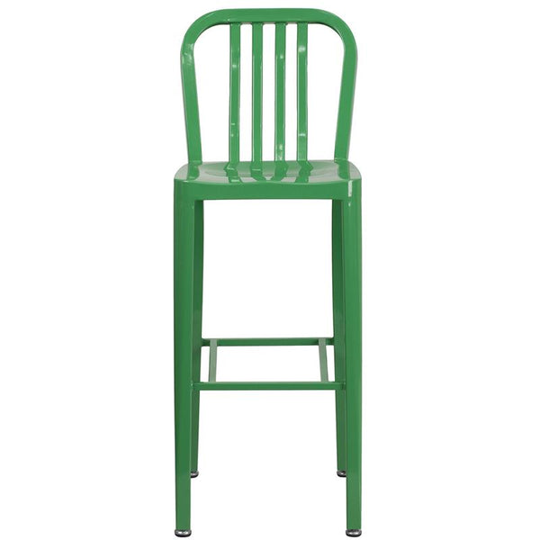 Flash Furniture 30'' High Green Metal Indoor-Outdoor Barstool with Vertical Slat Back - CH-61200-30-GN-GG