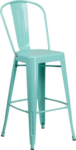 Flash Furniture 30'' High Mint Green Metal Indoor-Outdoor Barstool with Back - ET-3534-30-MINT-GG