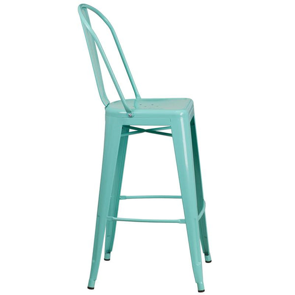 Flash Furniture 30'' High Mint Green Metal Indoor-Outdoor Barstool with Back - ET-3534-30-MINT-GG