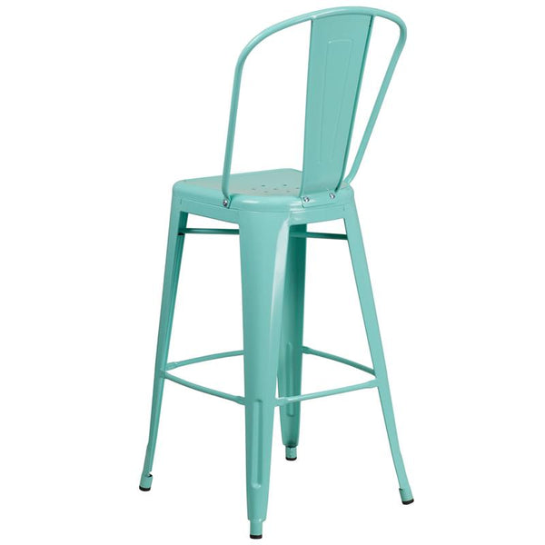 Flash Furniture 30'' High Mint Green Metal Indoor-Outdoor Barstool with Back - ET-3534-30-MINT-GG