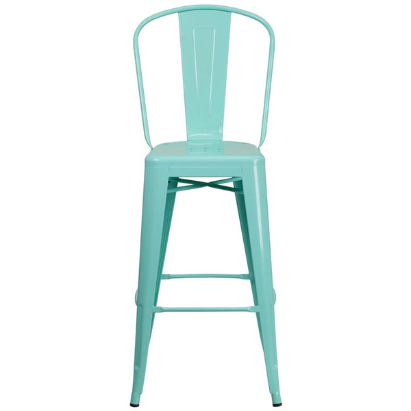 Flash Furniture 30'' High Mint Green Metal Indoor-Outdoor Barstool with Back - ET-3534-30-MINT-GG