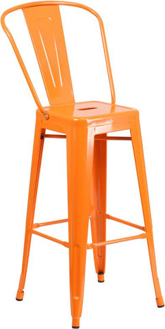 Flash Furniture 30'' High Orange Metal Indoor-Outdoor Barstool with Back - CH-31320-30GB-OR-GG
