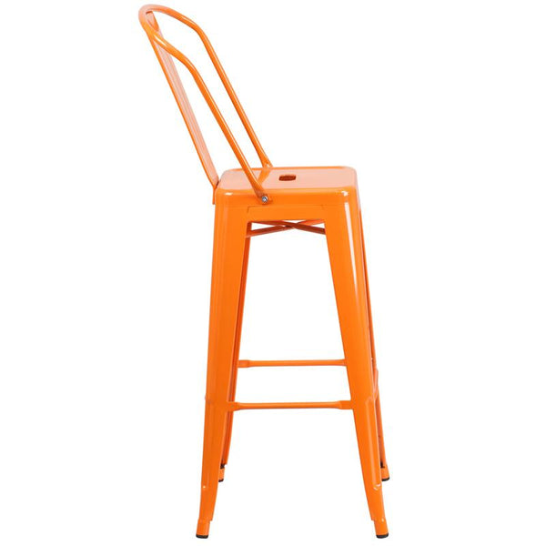 Flash Furniture 30'' High Orange Metal Indoor-Outdoor Barstool with Back - CH-31320-30GB-OR-GG