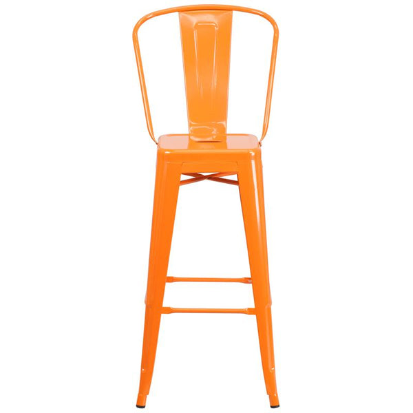 Flash Furniture 30'' High Orange Metal Indoor-Outdoor Barstool with Back - CH-31320-30GB-OR-GG