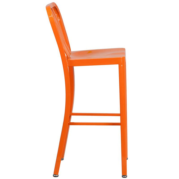 Flash Furniture 30'' High Orange Metal Indoor-Outdoor Barstool with Vertical Slat Back - CH-61200-30-OR-GG