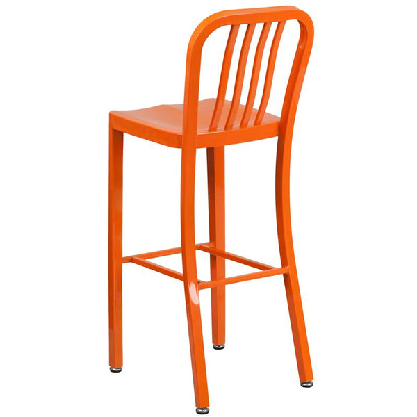Flash Furniture 30'' High Orange Metal Indoor-Outdoor Barstool with Vertical Slat Back - CH-61200-30-OR-GG