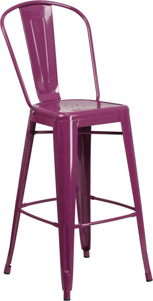 Flash Furniture 30'' High Purple Metal Indoor-Outdoor Barstool with Back - ET-3534-30-PUR-GG