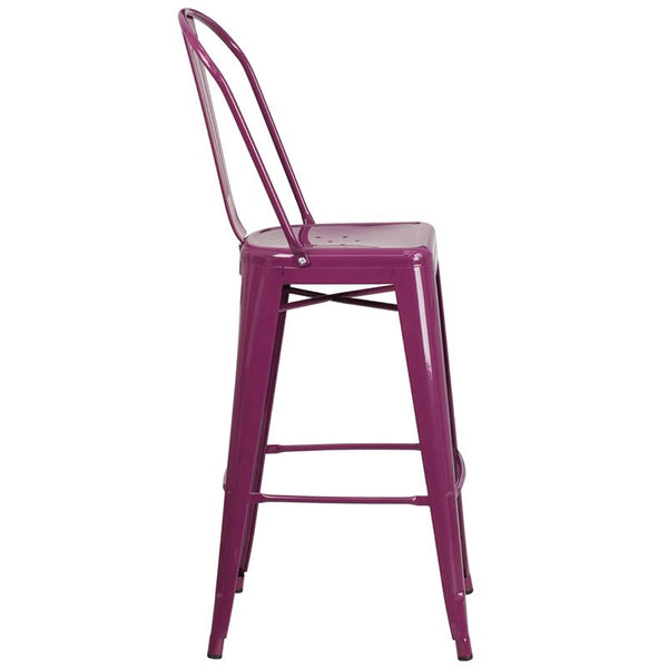 Flash Furniture 30'' High Purple Metal Indoor-Outdoor Barstool with Back - ET-3534-30-PUR-GG