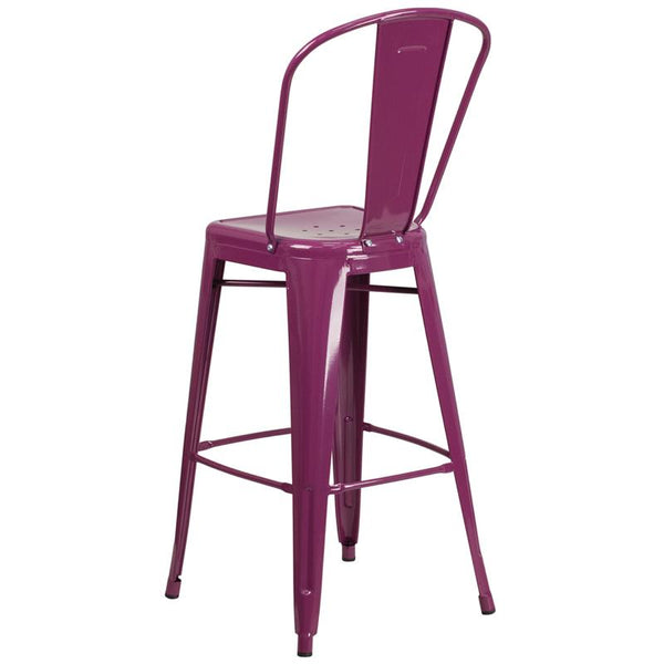 Flash Furniture 30'' High Purple Metal Indoor-Outdoor Barstool with Back - ET-3534-30-PUR-GG