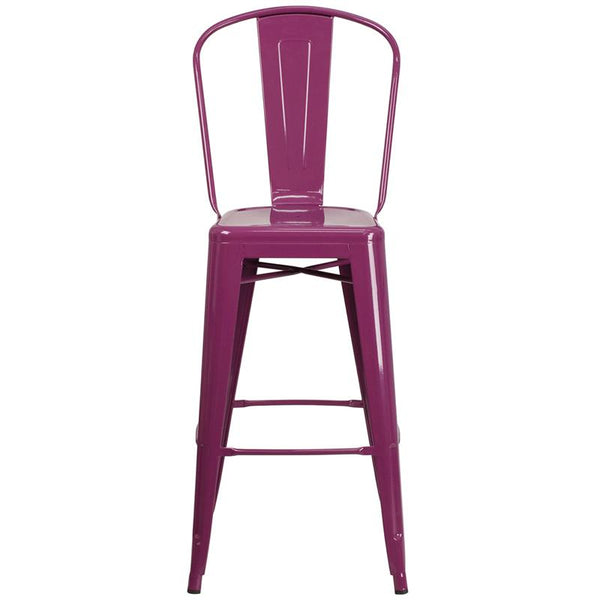 Flash Furniture 30'' High Purple Metal Indoor-Outdoor Barstool with Back - ET-3534-30-PUR-GG