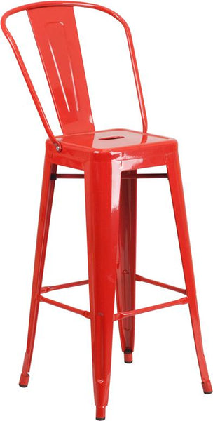 Flash Furniture 30'' High Red Metal Indoor-Outdoor Barstool with Back - CH-31320-30GB-RED-GG