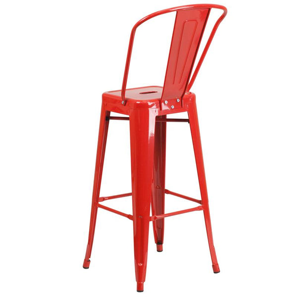 Flash Furniture 30'' High Red Metal Indoor-Outdoor Barstool with Back - CH-31320-30GB-RED-GG