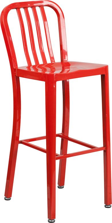 Flash Furniture 30'' High Red Metal Indoor-Outdoor Barstool with Vertical Slat Back - CH-61200-30-RED-GG