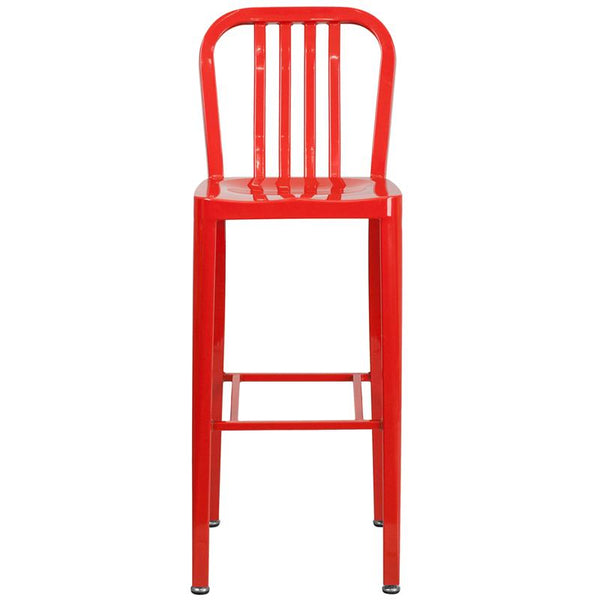 Flash Furniture 30'' High Red Metal Indoor-Outdoor Barstool with Vertical Slat Back - CH-61200-30-RED-GG