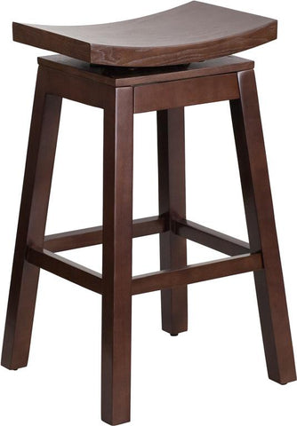Flash Furniture 30'' High Saddle Seat Cappuccino Wood Barstool with Auto Swivel Seat Return - TA-SADDLE-1-GG