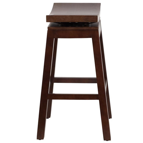 Flash Furniture 30'' High Saddle Seat Cappuccino Wood Barstool with Auto Swivel Seat Return - TA-SADDLE-1-GG