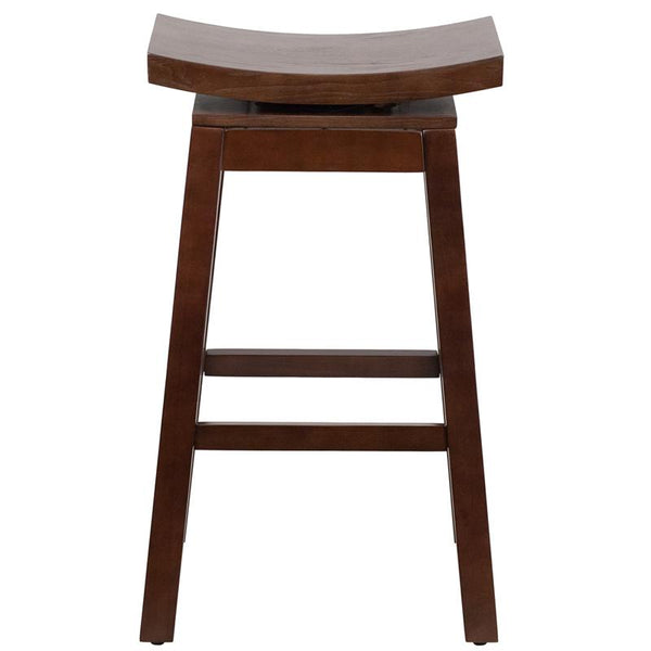 Flash Furniture 30'' High Saddle Seat Cappuccino Wood Barstool with Auto Swivel Seat Return - TA-SADDLE-1-GG