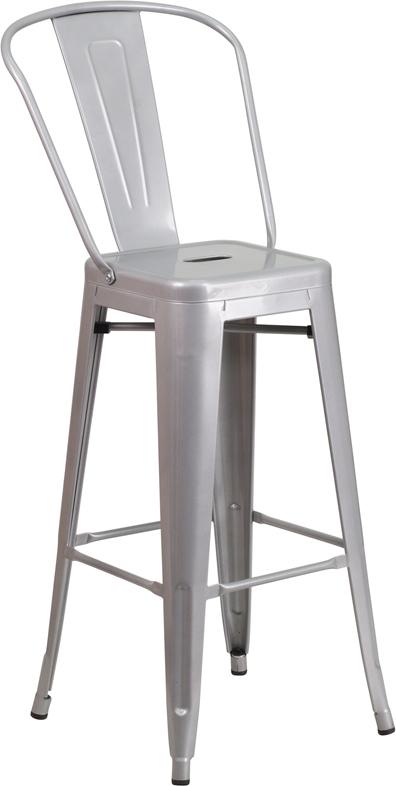 Flash Furniture 30'' High Silver Metal Indoor-Outdoor Barstool with Back - CH-31320-30GB-SIL-GG