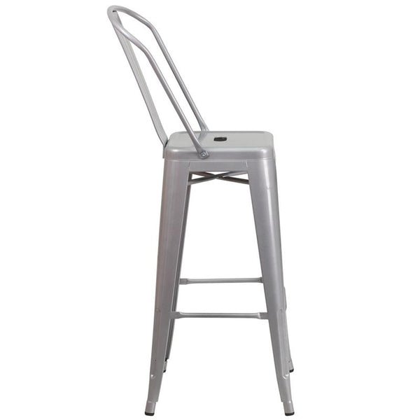 Flash Furniture 30'' High Silver Metal Indoor-Outdoor Barstool with Back - CH-31320-30GB-SIL-GG