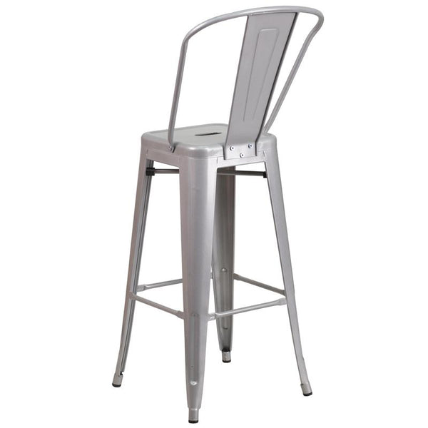 Flash Furniture 30'' High Silver Metal Indoor-Outdoor Barstool with Back - CH-31320-30GB-SIL-GG