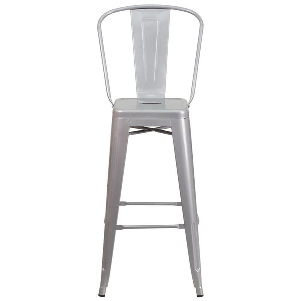 Flash Furniture 30'' High Silver Metal Indoor-Outdoor Barstool with Back - CH-31320-30GB-SIL-GG