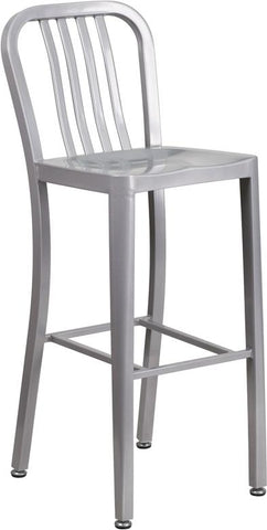 Flash Furniture 30'' High Silver Metal Indoor-Outdoor Barstool with Vertical Slat Back - CH-61200-30-SIL-GG