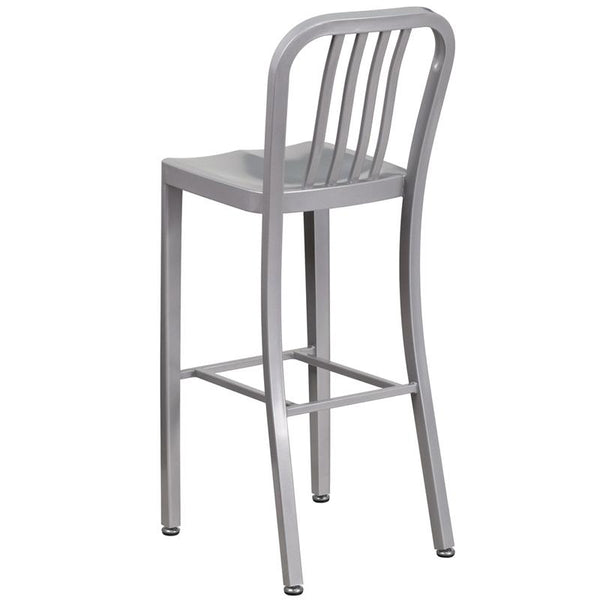 Flash Furniture 30'' High Silver Metal Indoor-Outdoor Barstool with Vertical Slat Back - CH-61200-30-SIL-GG