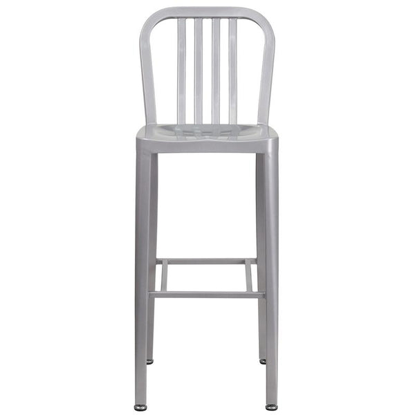 Flash Furniture 30'' High Silver Metal Indoor-Outdoor Barstool with Vertical Slat Back - CH-61200-30-SIL-GG