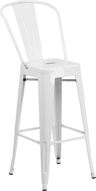 Flash Furniture 30'' High White Metal Indoor-Outdoor Barstool with Back - CH-31320-30GB-WH-GG
