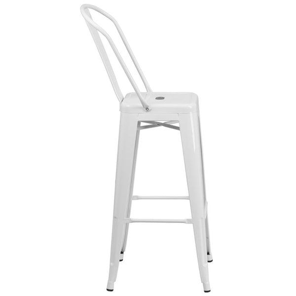 Flash Furniture 30'' High White Metal Indoor-Outdoor Barstool with Back - CH-31320-30GB-WH-GG