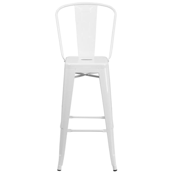 Flash Furniture 30'' High White Metal Indoor-Outdoor Barstool with Back - CH-31320-30GB-WH-GG