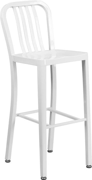 Flash Furniture 30'' High White Metal Indoor-Outdoor Barstool with Vertical Slat Back - CH-61200-30-WH-GG