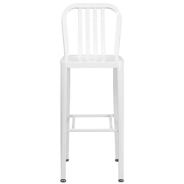 Flash Furniture 30'' High White Metal Indoor-Outdoor Barstool with Vertical Slat Back - CH-61200-30-WH-GG