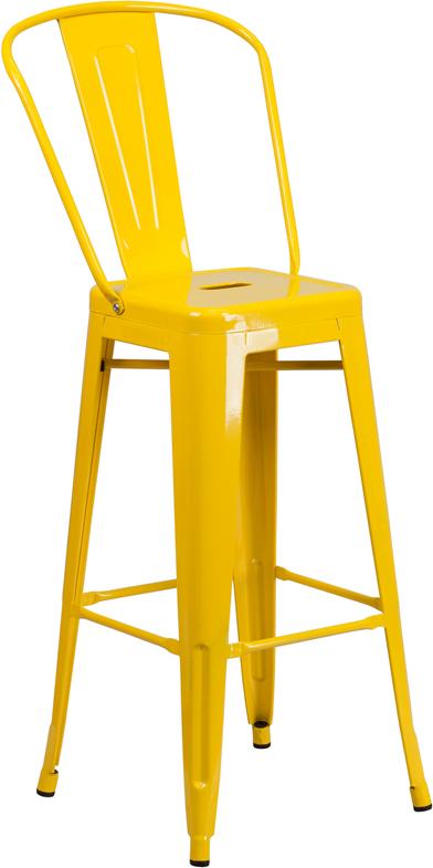 Flash Furniture 30'' High Yellow Metal Indoor-Outdoor Barstool with Back - CH-31320-30GB-YL-GG