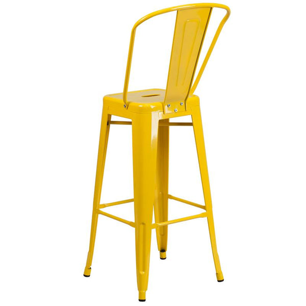Flash Furniture 30'' High Yellow Metal Indoor-Outdoor Barstool with Back - CH-31320-30GB-YL-GG
