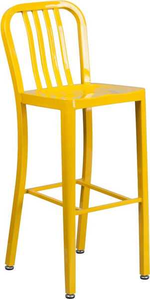 Flash Furniture 30'' High Yellow Metal Indoor-Outdoor Barstool with Vertical Slat Back - CH-61200-30-YL-GG