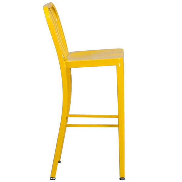 Flash Furniture 30'' High Yellow Metal Indoor-Outdoor Barstool with Vertical Slat Back - CH-61200-30-YL-GG