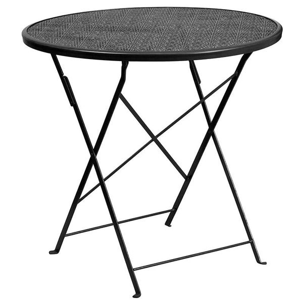 Flash Furniture 30'' Round Black Indoor-Outdoor Steel Folding Patio Table Set with 2 Round Back Chairs - CO-30RDF-03CHR2-BK-GG