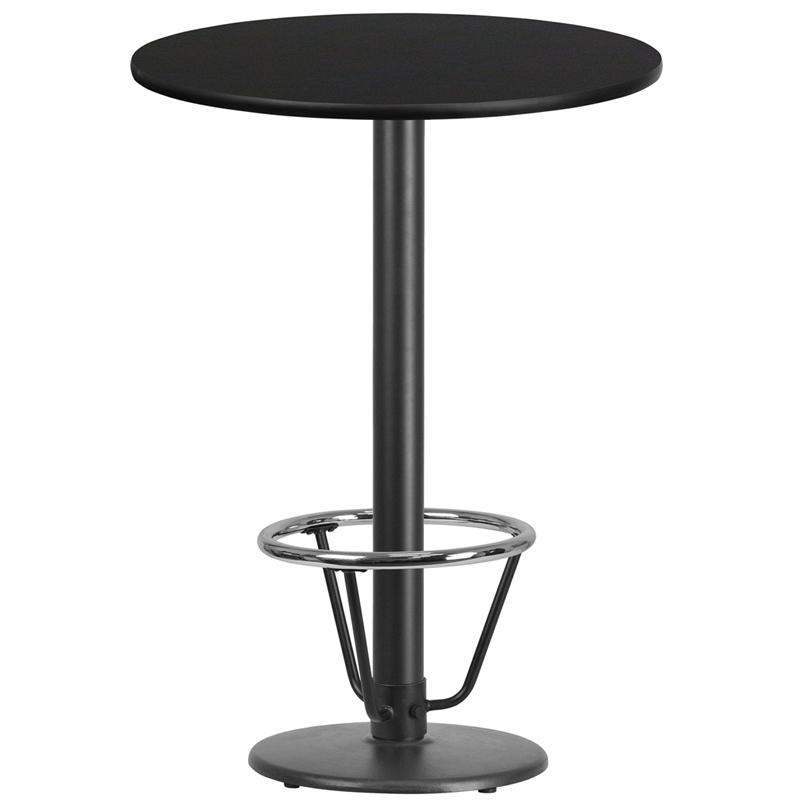 Flash Furniture 30'' Round Black Laminate Table Top with 18'' Round Bar Height Table Base and Foot Ring - XU-RD-30-BLKTB-TR18B-3CFR-GG