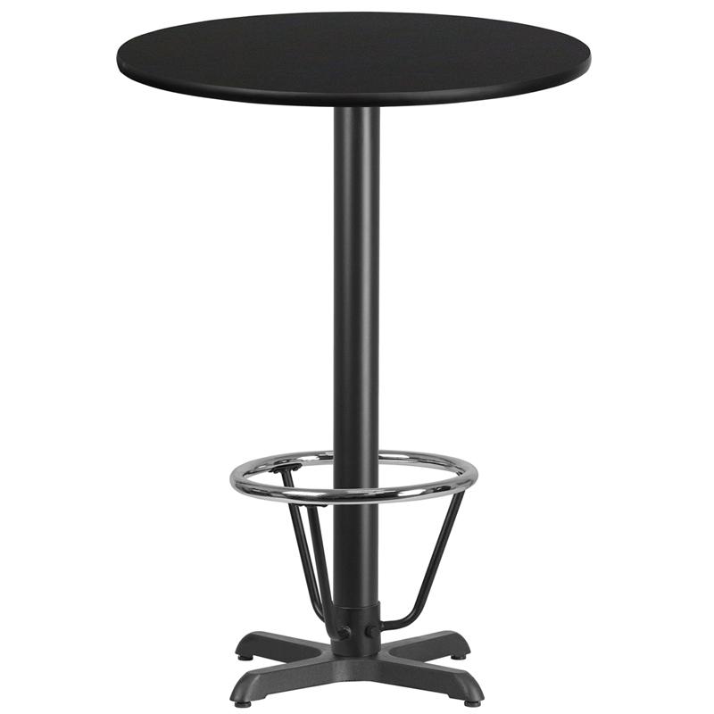 Flash Furniture 30'' Round Black Laminate Table Top with 22'' x 22'' Bar Height Table Base and Foot Ring - XU-RD-30-BLKTB-T2222B-3CFR-GG
