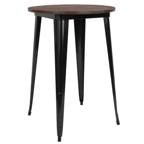 Flash Furniture 30" Round Black Metal Indoor Bar Height Table with Walnut Rustic Wood Top - CH-51090-40M1-BK-GG