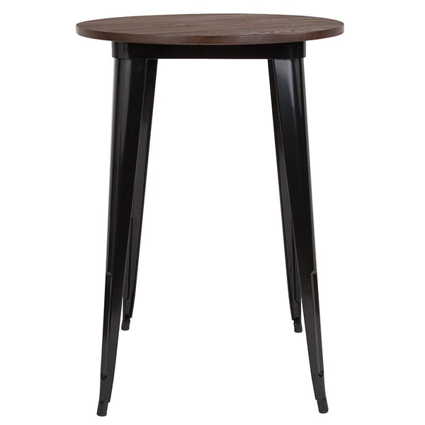 Flash Furniture 30" Round Black Metal Indoor Bar Height Table with Walnut Rustic Wood Top - CH-51090-40M1-BK-GG