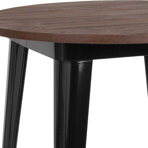 Flash Furniture 30" Round Black Metal Indoor Bar Height Table with Walnut Rustic Wood Top - CH-51090-40M1-BK-GG