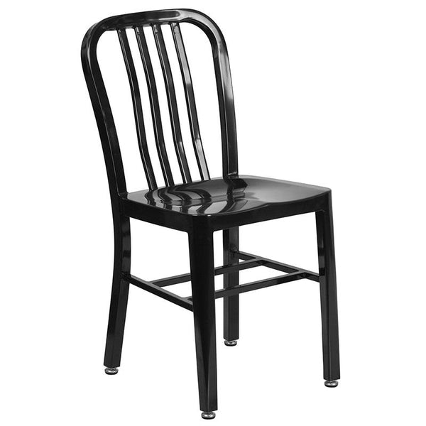Flash Furniture 30'' Round Black Metal Indoor-Outdoor Table Set with 2 Vertical Slat Back Chairs - CH-51090TH-2-18VRT-BK-GG