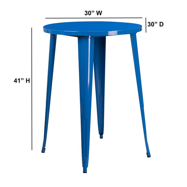 Flash Furniture 30'' Round Blue Metal Indoor-Outdoor Bar Height Table - CH-51090-40-BL-GG